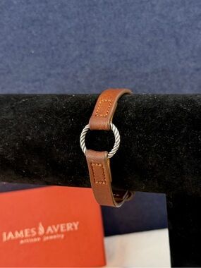 JAMES AVERY Sterling Brown Leather Changeable Buckle Charm Bracelet; RETIRED